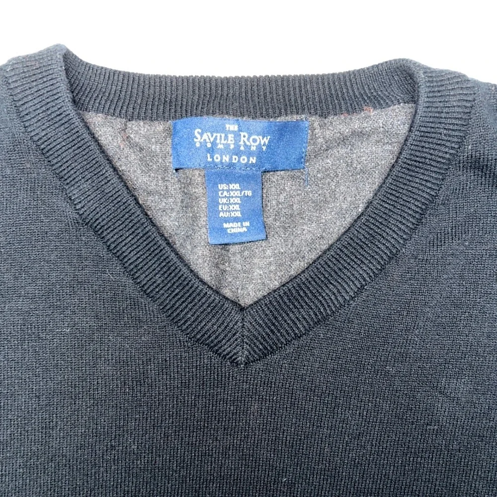 The‎ Savile Row Company London Sweater Men's XXL Black 100% Cotton V-Neck EUC